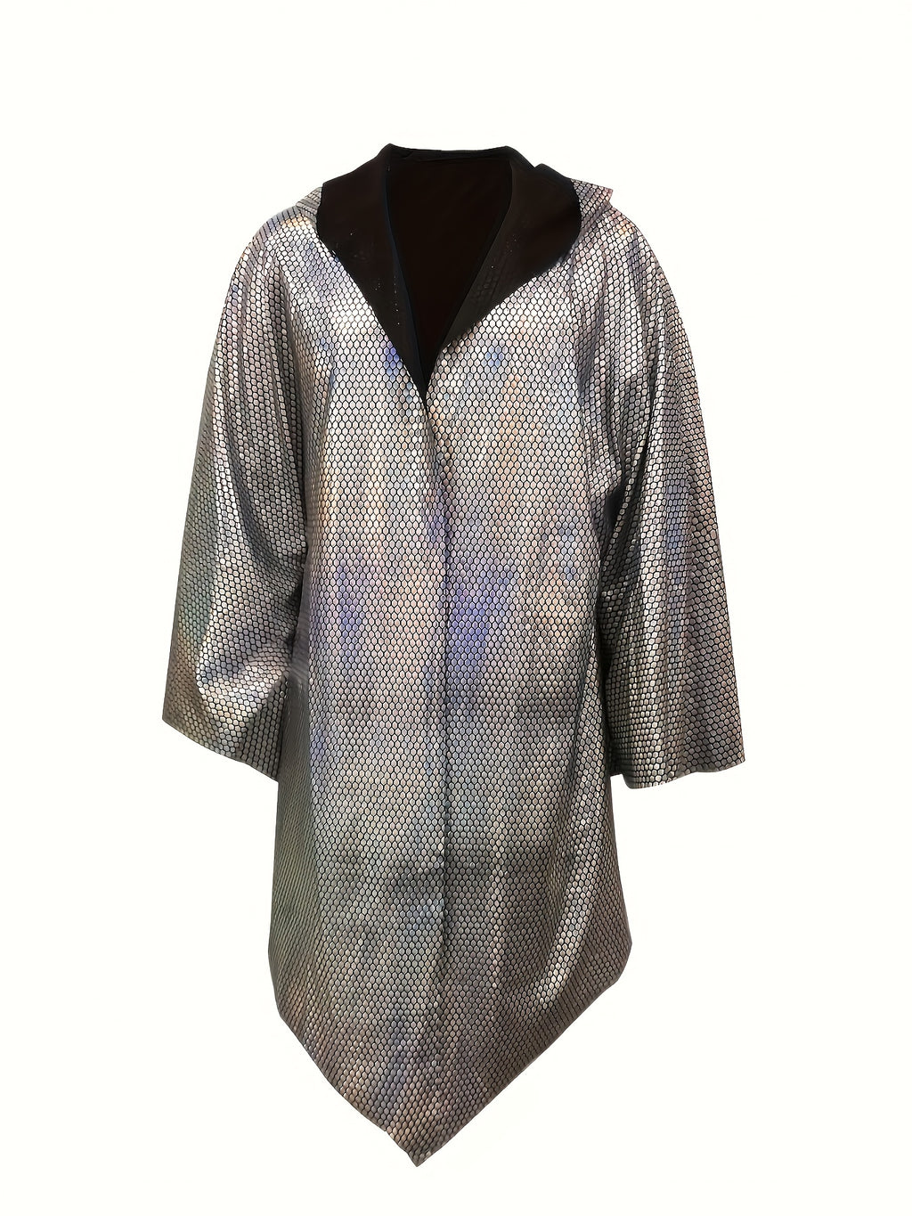 Men'S Loose Laser Sequin Hooded Shawl | Nightclub, Rave, Music Festival Apparel with Contrast Sequin Details And Slight Stretch Fabric