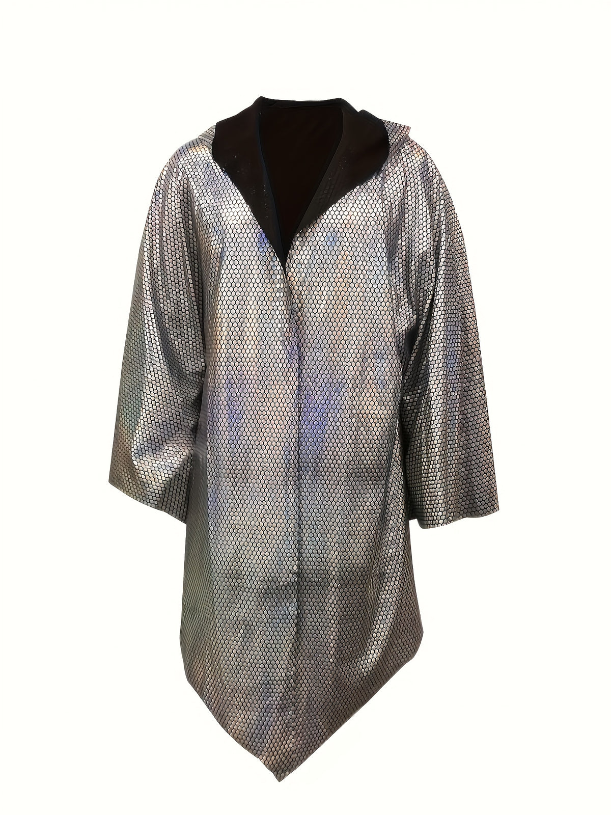 Men'S Loose Laser Sequin Hooded Shawl | Nightclub, Rave, Music Festival Apparel with Contrast Sequin Details And Slight Stretch Fabric