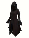 Long-Sleeve Dress with Hood • Square Bottom • Flared Sleeves with Ties