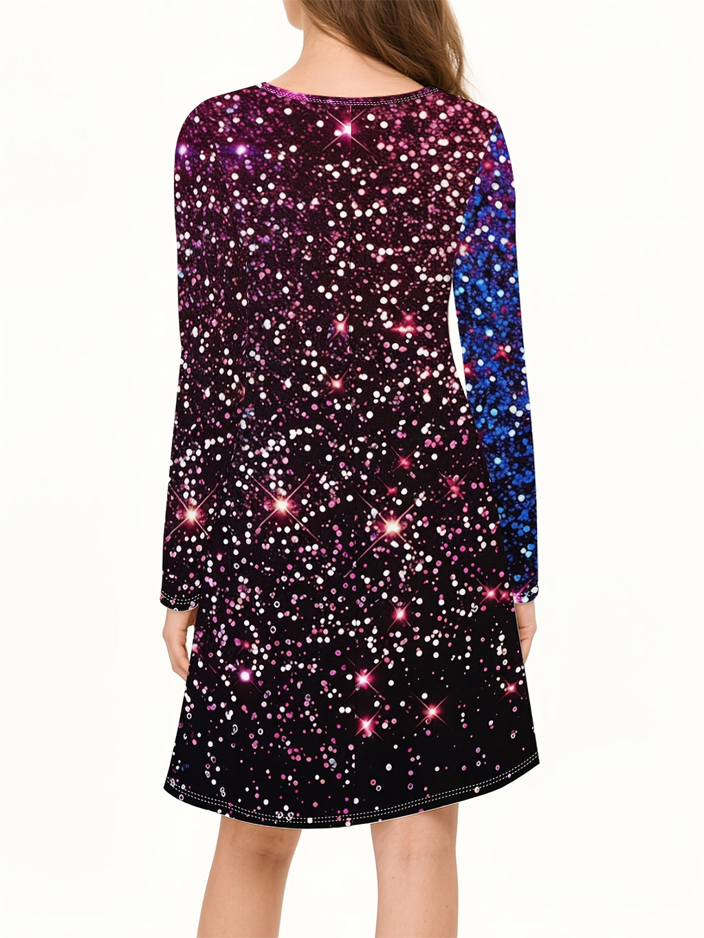 Women's Oversized A-Line Dress Compatible for Parties/Dates - Soft Stretch Round Neck Long Sleeve Midi Length Dress, Loose Fit Casual Wear, Machine Washable Spring Summer Fall Dress