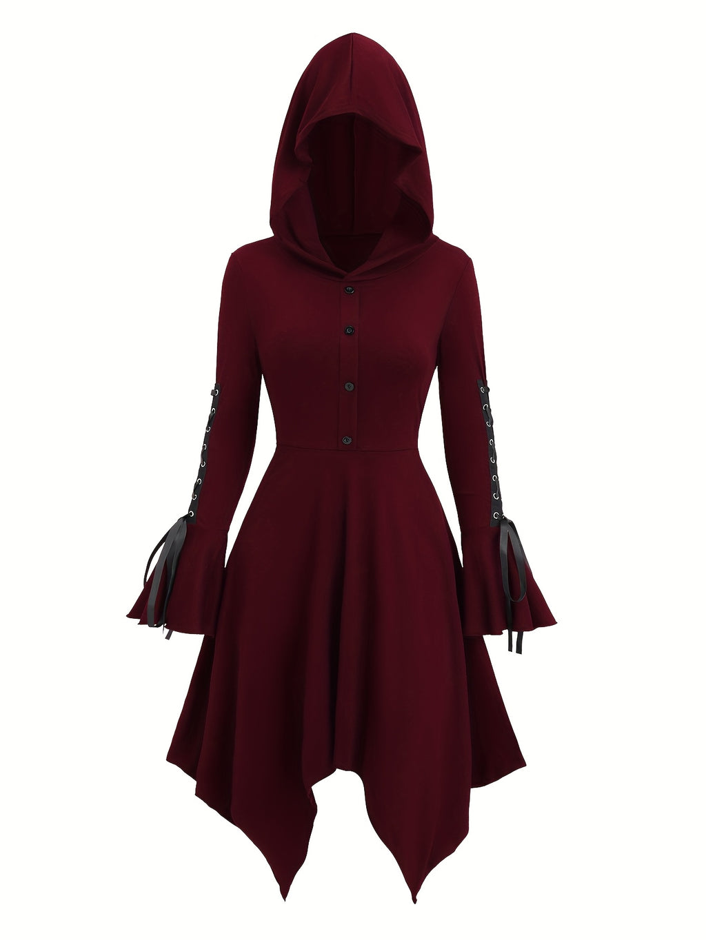 Long-Sleeve Dress with Hood • Square Bottom • Flared Sleeves with Ties