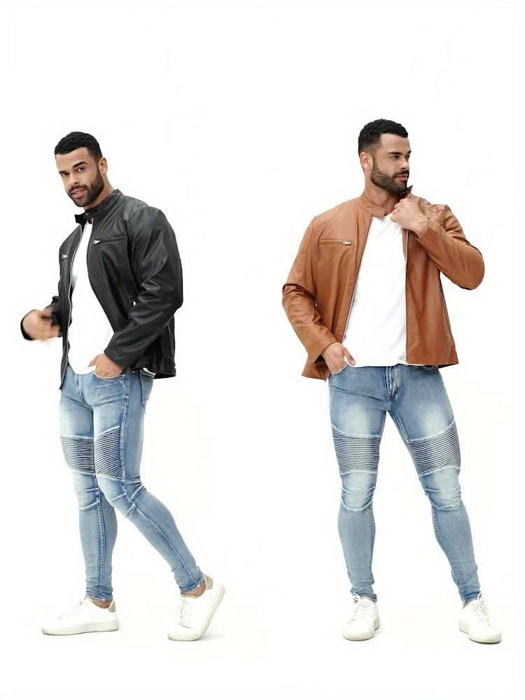 New Autumn/Winter Men's Jacket, European/American Style Motorcycle Jacket, Men's Stand Collar Windproof Winter Outerwear