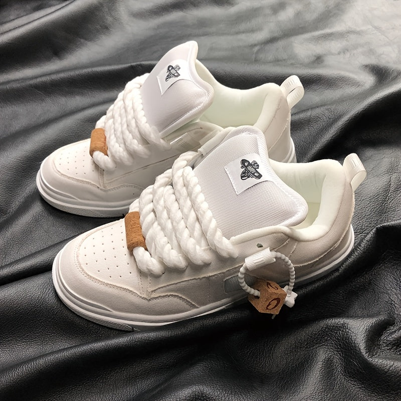 Low-Cut Board Shoes, White Patchwork Thick Shoes, Tongue Surface Wrapped Shoes, Casual Shoes, Sports Skateboarding Shoes, Light Luxury Versatile, Couples, Niche, Retro, Outdoor, Street Fashion, Students