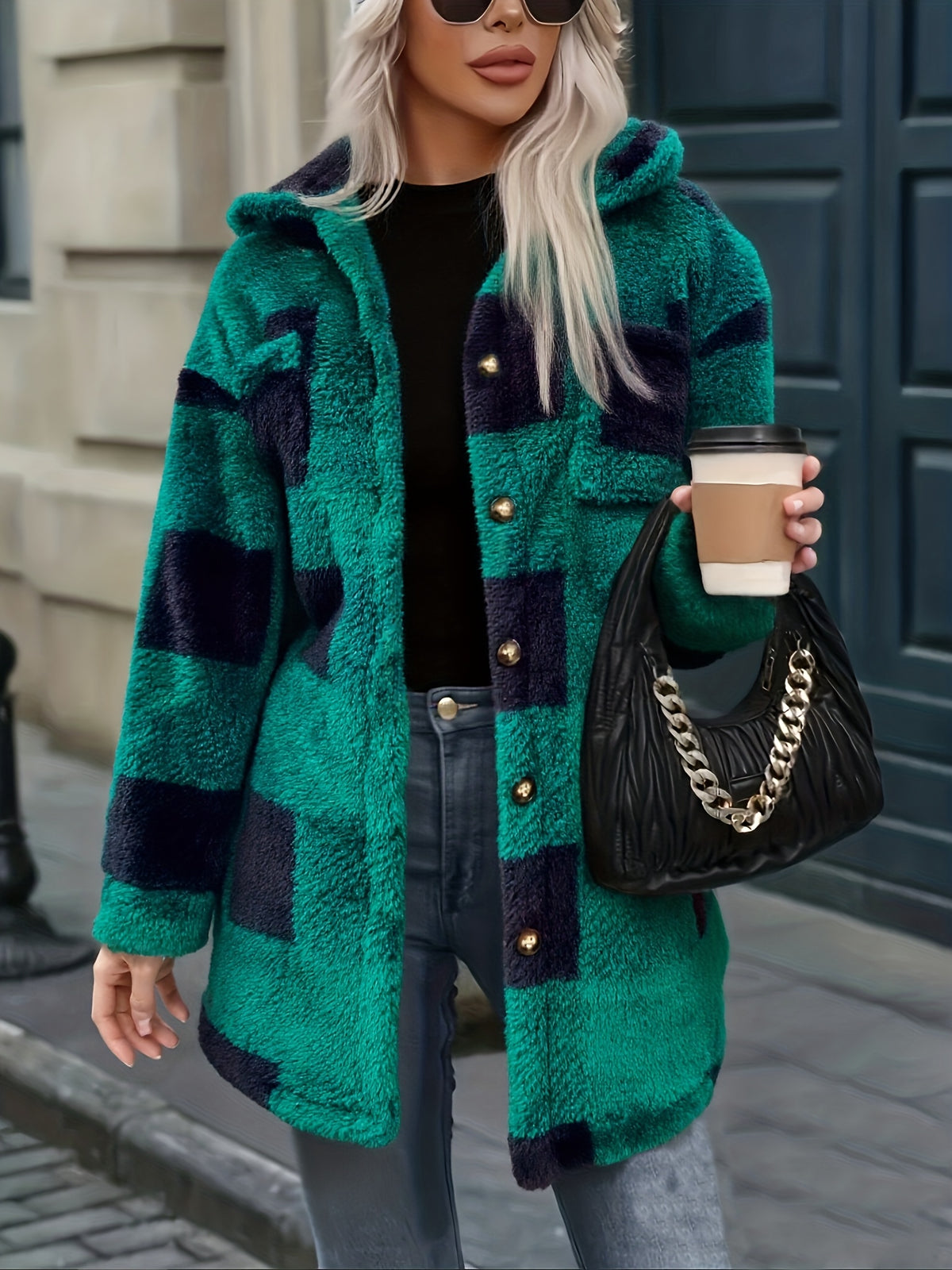 New Cross-Border Fashionable Casual Plaid Plush Jacket for Women