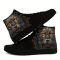 Men'S High Top Sneakers with Golden Lion Mandala Design, Street Style Shoes for Casual Wear, Walking And Urban Fashion, Comfortable Stylish Durable Couple Shoes, Perfect Gift for Fashion Lovers