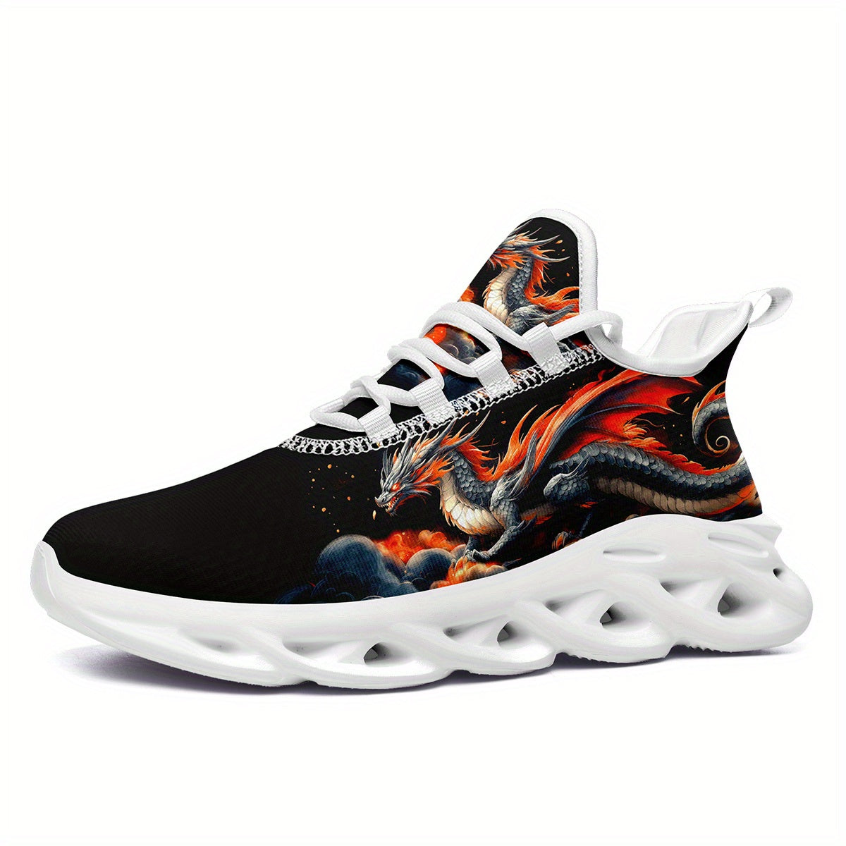 Men'S Low Top Sneakers in Plus Size, Featuring a Gothic Dragon Design, Perfect for Streetwear. These Trendy Shoes Are Comfortable Walking Trainers Suitable for Any Season
