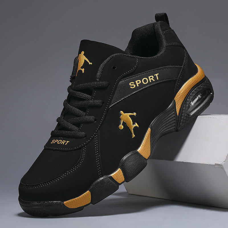 Men's Casual Sneakers, Stylish and Lightweight Road Running Shoes with Air Cushion - Featuring Breathable Mesh and PU Uppers, Geometric Design, Lace-up Closure, Available in Black and White, Specifically Designed for Outdoor Running