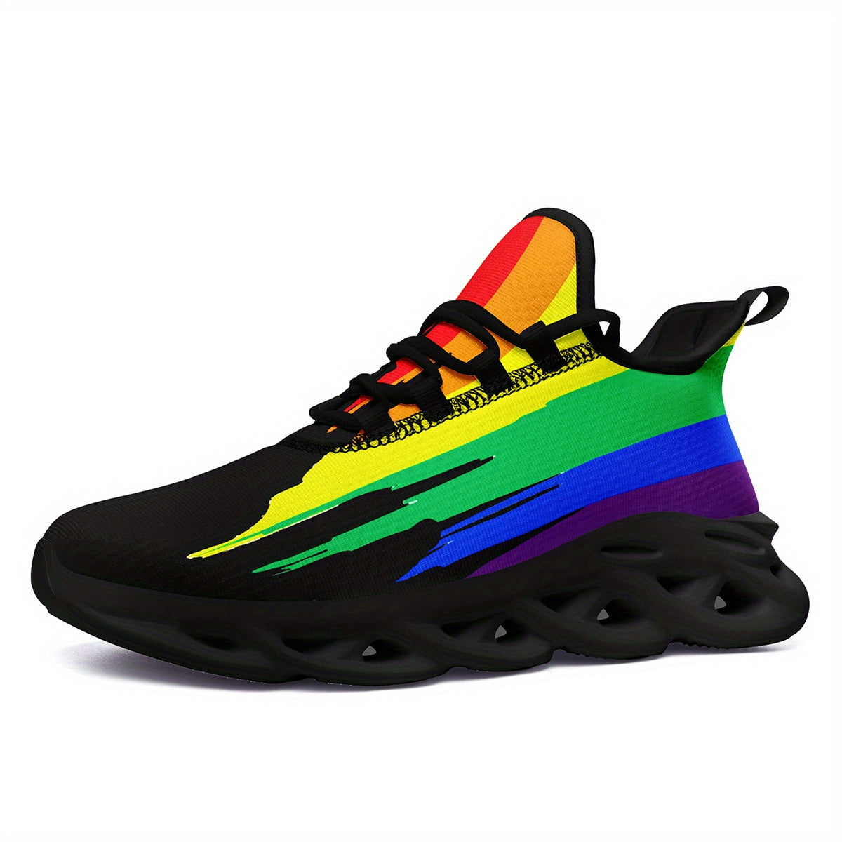 Men's Rainbow Brushstroke Sneakers - Ultra-Light EVA Sole Comfort Trainers, Breathable Fabric Low-Top Casual Shoes for Running Travel Streetwear & Everyday Style (Plus Size), Shoes Sneakers, Bold Design, Secure Closure, Stylish Footwear, Active Lifestyle