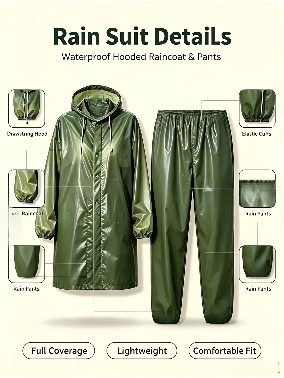 1pc/2pcs EVA Men'S/Women'S Raincoat Single And Set Available, "1pc Raincoat" Or "2pcs Raincoat And Pants", Lightweight Gear, Suitable for Outdoor, Camping, And Travel
