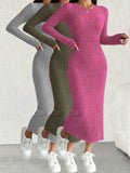3pcs Solid Color Long Sleeve Ribbed Pullover Dress for Women