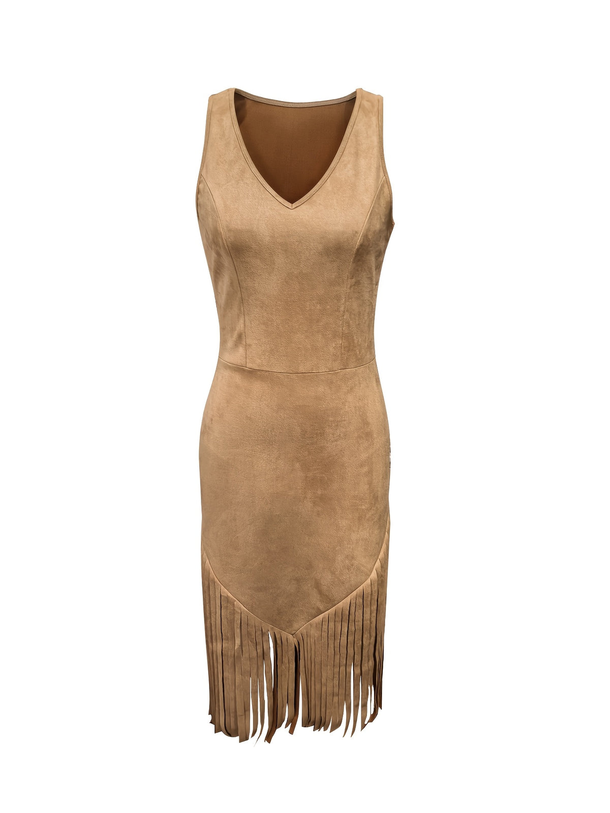 [Retro Western Dress] Fashion Retro Western Style Deerskin Velvet Tassel V-Neck Dress Women's Dress YTD Cherry