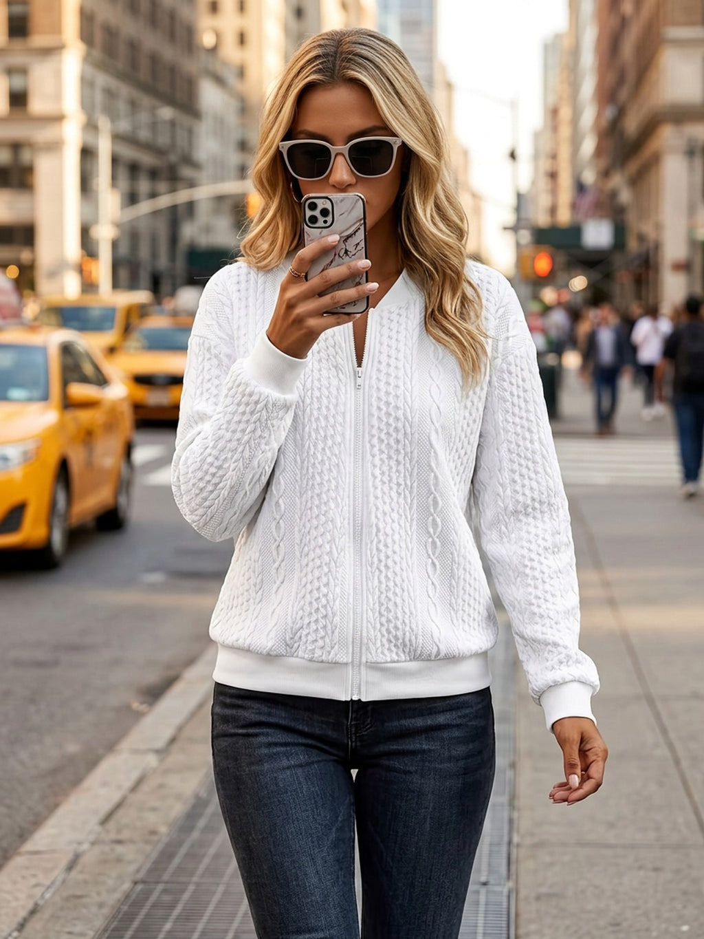 New Fashion Women'S Solid Color Casual Full-Zip Jacket for Early Autumn, Featuring a Jacquard Baseball Collar, Perfect for Autumn And Winter, Easy And Versatile Long-Sleeve Outerwear