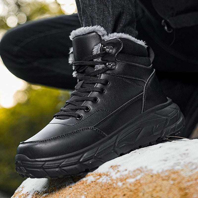 Men'S Snow Boots for Warmth, Winter Outdoor Shoes, Lace-Up Hiking Boots, Casual Sports Shoes in Black, Available in Large Sizes 39-48