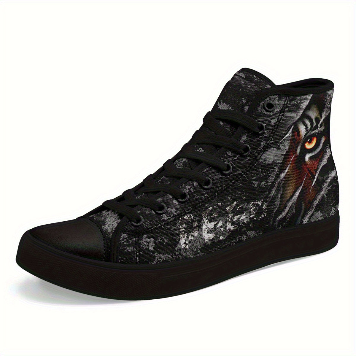 Men's Gothic Punk Sneakers - High-Top Shoes with Lace-Up Closure, Non-Slip Rubber Sole - All-Season Streetwear Footwear for Concerts, Parties, Everyday Edgy Fashion - Gothic Tiger-like Graphic Trainers, Casual Streetwear, Durable Traction Sole