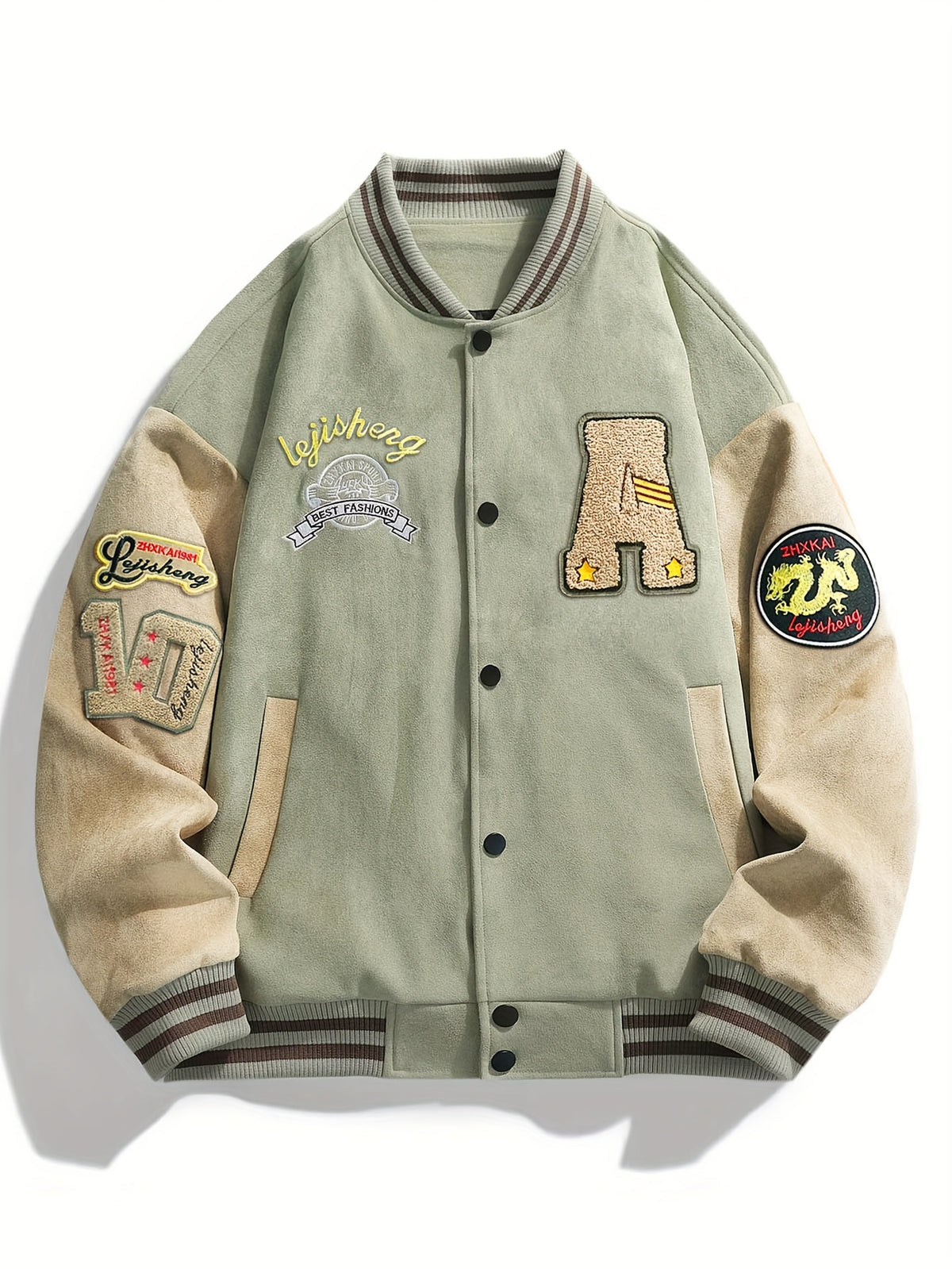 Men's and Women's High Street Embroidered Baseball Jacket with Stand-Up Collar, Trendy Short Trench Coat, Streetwear Brand Men's Jacket