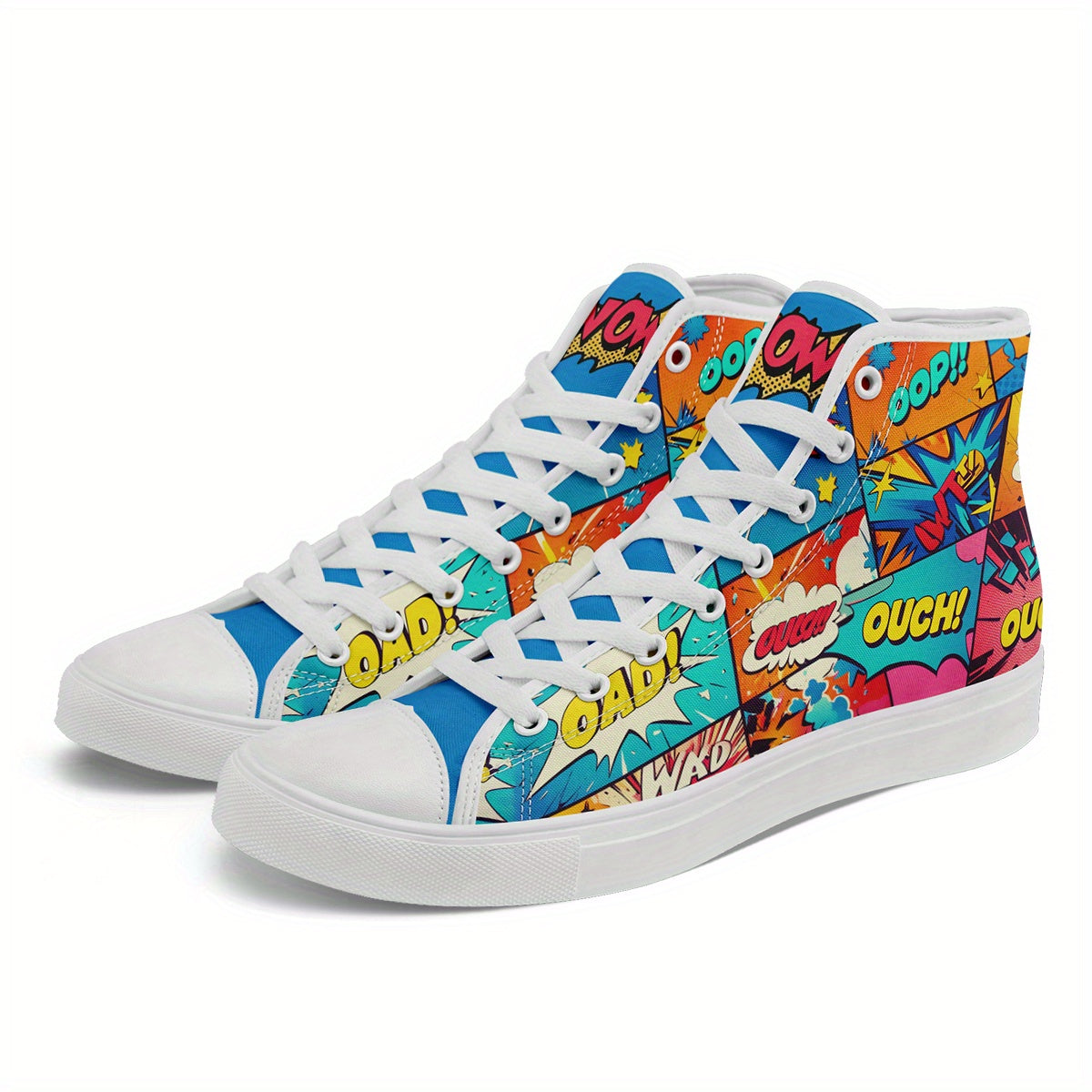 Men'S Striking Pop Art High-Top Sneakers, Featuring a Non-Slip Design And Comfortable Fit, Perfect for Casual Wear with a Vibrant Color Block Style Suitable for Everyone