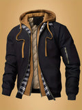 Men's plaid hooded zipper jacket - casual loose fit, brown and black plaid pattern, drawstring hat, long sleeves, polyester lining, perfect for spring, autumn and winter | autumn and winter jacket | plaid pattern jacket | zipper jacket, Outdoor