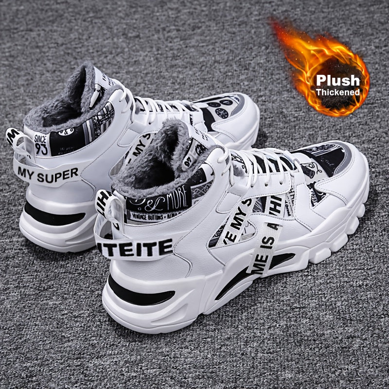 Men'S High-Top Shoes for Winter 2026, Featuring Thick Fleece for Warmth, Suitable for Teenagers And Dads, Perfect for Sports And Casual Wear