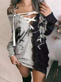 Women's Halloween Pattern Off-Shoulder Dress