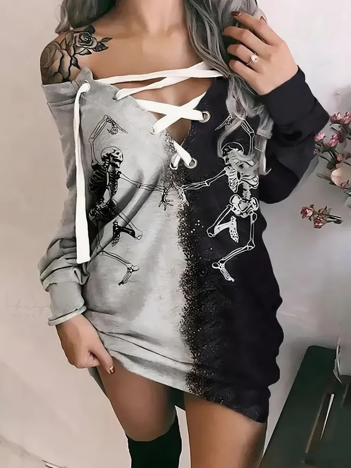Women's Halloween Pattern Off-Shoulder Dress