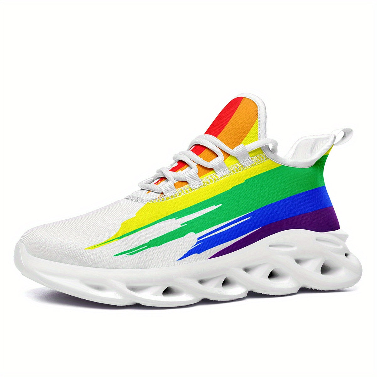 Men's Rainbow Brushstroke Sneakers - Ultra-Light EVA Sole Comfort Trainers, Breathable Fabric Low-Top Casual Shoes for Running Travel Streetwear & Everyday Style (Plus Size), Shoes Sneakers, Bold Design, Secure Closure, Stylish Footwear, Active Lifestyle