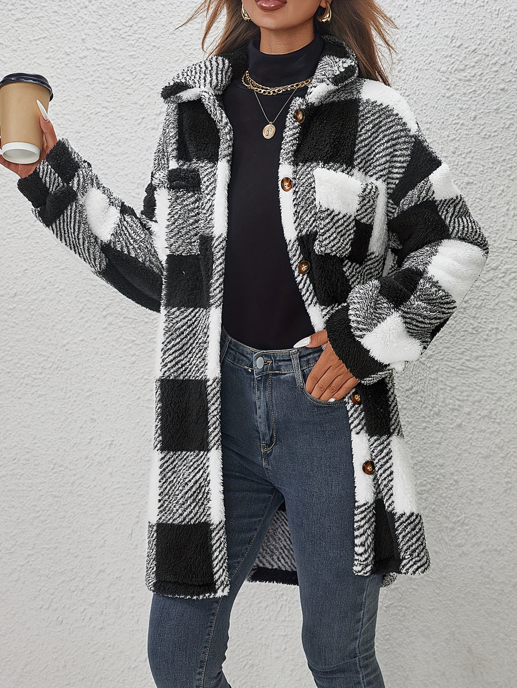 New Cross-Border Fashionable Casual Plaid Plush Jacket for Women