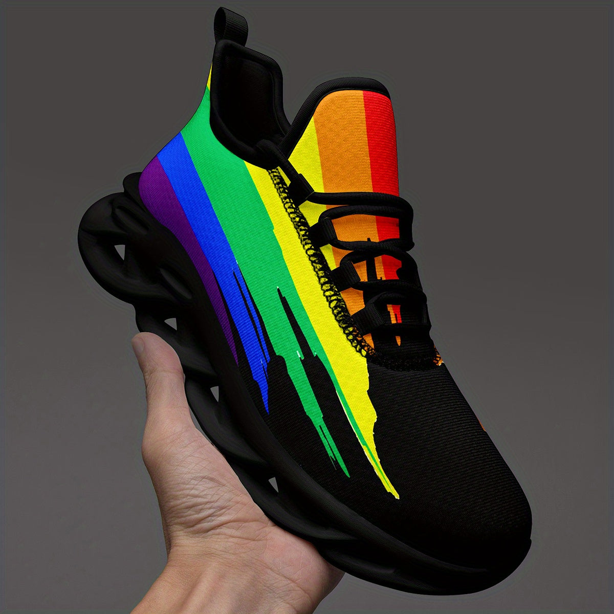 Men's Rainbow Brushstroke Sneakers - Ultra-Light EVA Sole Comfort Trainers, Breathable Fabric Low-Top Casual Shoes for Running Travel Streetwear & Everyday Style (Plus Size), Shoes Sneakers, Bold Design, Secure Closure, Stylish Footwear, Active Lifestyle