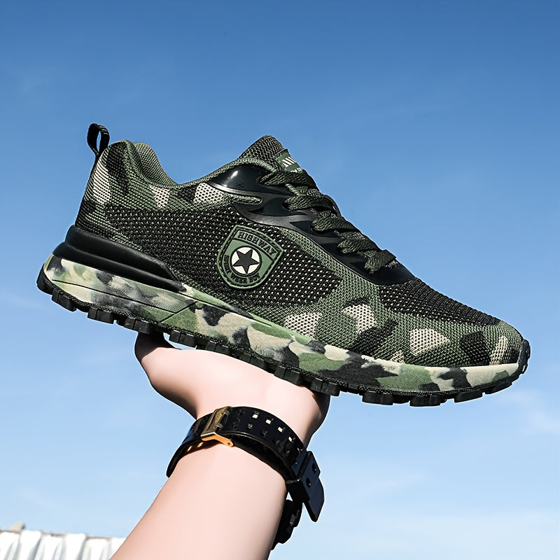 Men's Lightweight Sneakers, Camouflage Pattern, Low-top Laces, Non-slip and Lightweight, Suitable for Jogging, Hiking, Outdoor Activities, Suitable for All Seasons