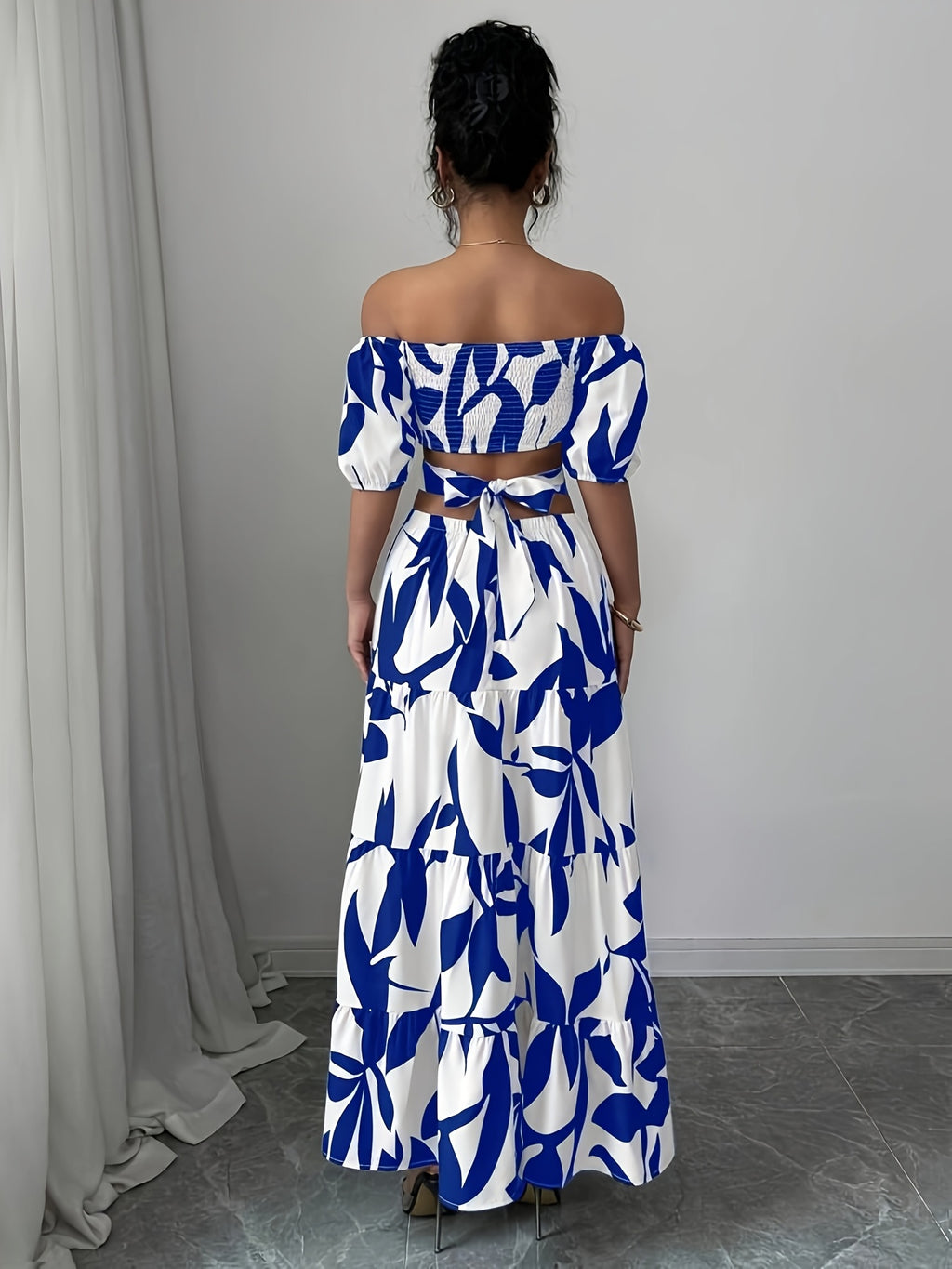 Women'S Off-Shoulder Floral Print Maxi Dress with Belt - Elegant Asymmetrical Hem, Sleeveless Vacation Dress in Black & White Floral Pattern, Lightweight Polyester for Summer Getaways, Cute Summer Dresses