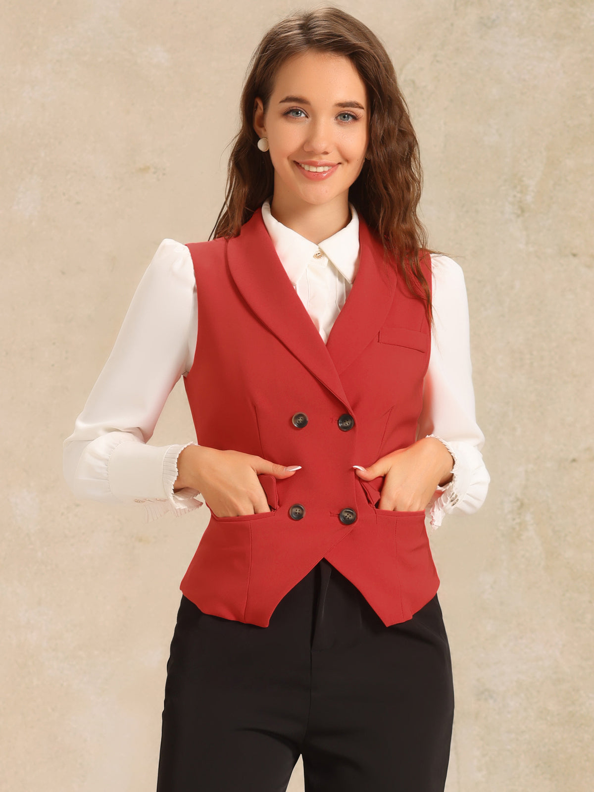 Women's Suit Vest Double Breasted Lapel Dressy Waistcoat Vest