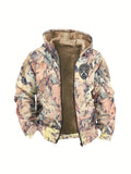 Men'S Autumn Winter Leaf Print Casual Matching Fleece Lined Zip-Up sweatshirt, Hunting
