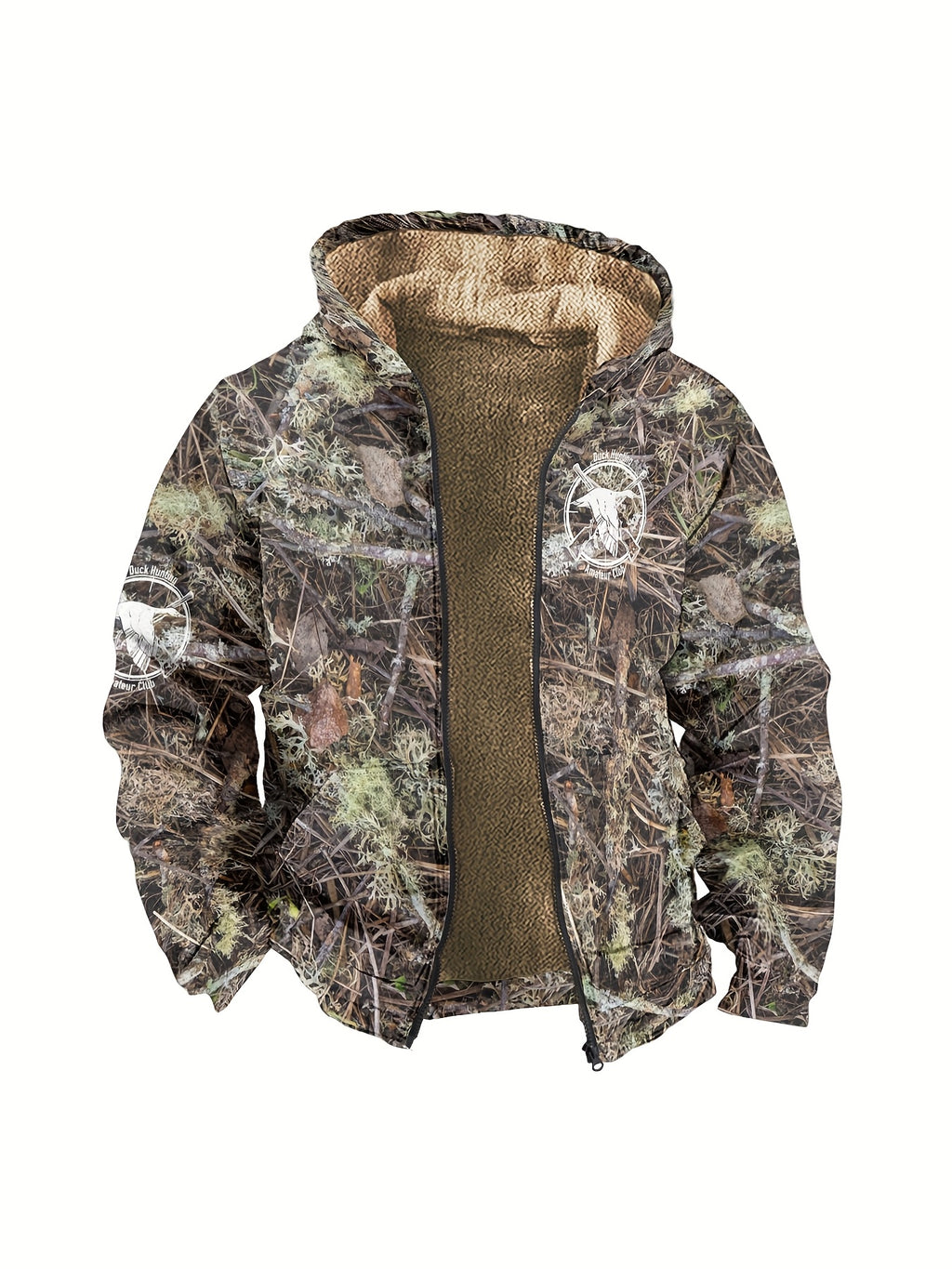 Men'S Autumn Winter Leaf Print Casual Matching Fleece Lined Zip-Up sweatshirt, Hunting