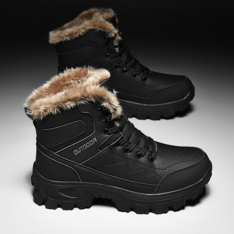 New Autumn And Winter High-Top Men'S Outdoor Hiking Boots, Thickened And Insulated for Warmth, Suitable for Climbing And Snowy Conditions