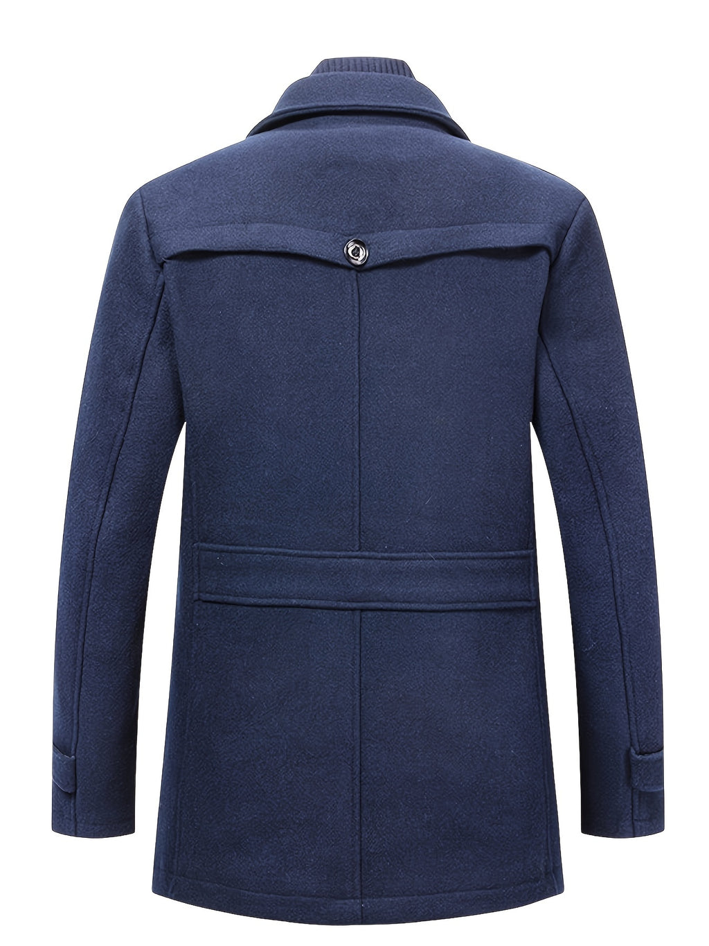 Men's Stand Collar Fleece Blend Pea Coats with Removable Inner Collar Single Breasted Overcoat
