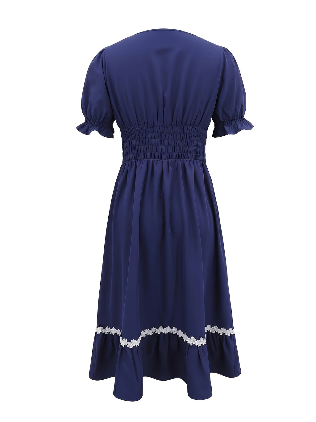 Women's Ombre Color Casual Elegant Vacation Wrap-Front Waist-Cinching A-Line Lace Trim Dress
