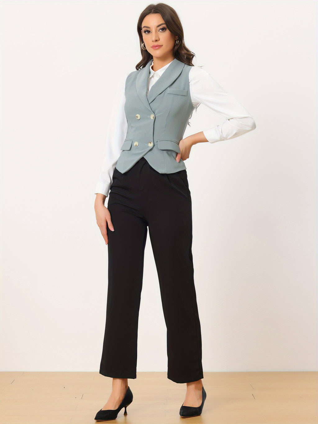 Women's Suit Vest Double Breasted Lapel Dressy Waistcoat Vest
