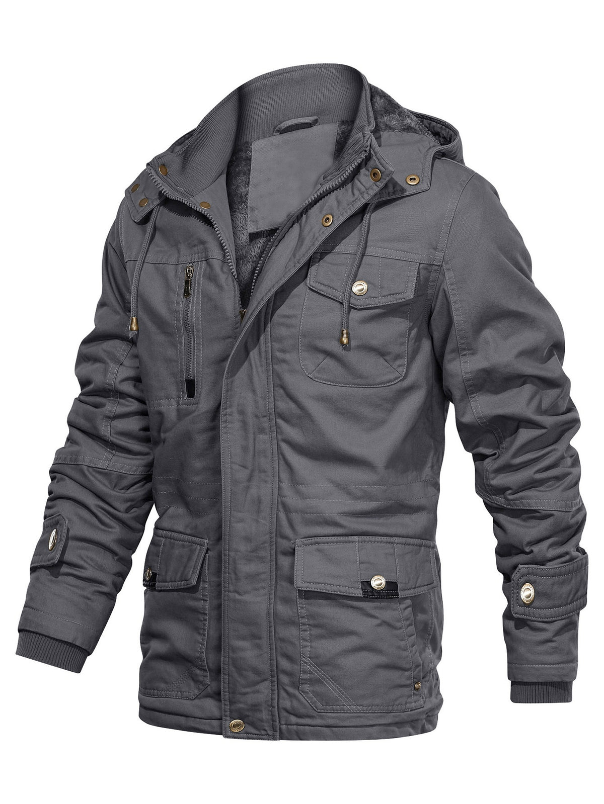 Men'S Thick Winter Hooded Jacket in a Vintage Style Made of 100% - Warm, Durable, And Featuring Multiple Pockets | Perfect for Hiking, Hunting, Traveling, And Casual Wear | Snap Button Closure, Long Sleeves