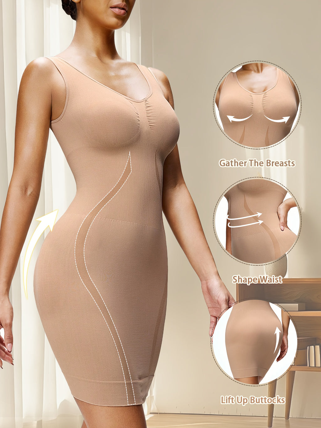 [Seamless Shaping Dress] Women's Seamless Shaping Dress - Tummy Control & Lifting Bodycon Dress - Soft Breathable High Elasticity Shapewear - Sleeveless Backless Bodysuit for Daily Wear & Party - Full-Body Shaping Dress