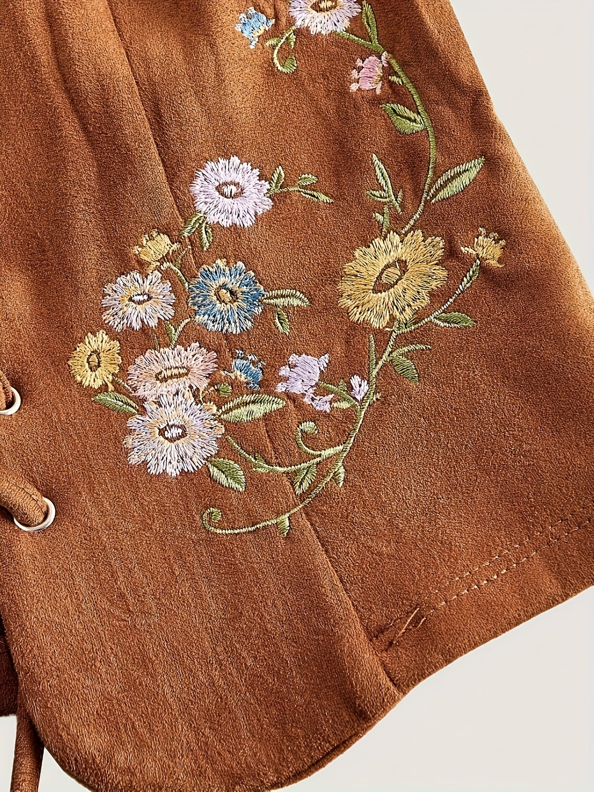 Women's Brown Embroidered Lace-up Solid Color Vest, Bohemian Style Top, Music Festival Outfit