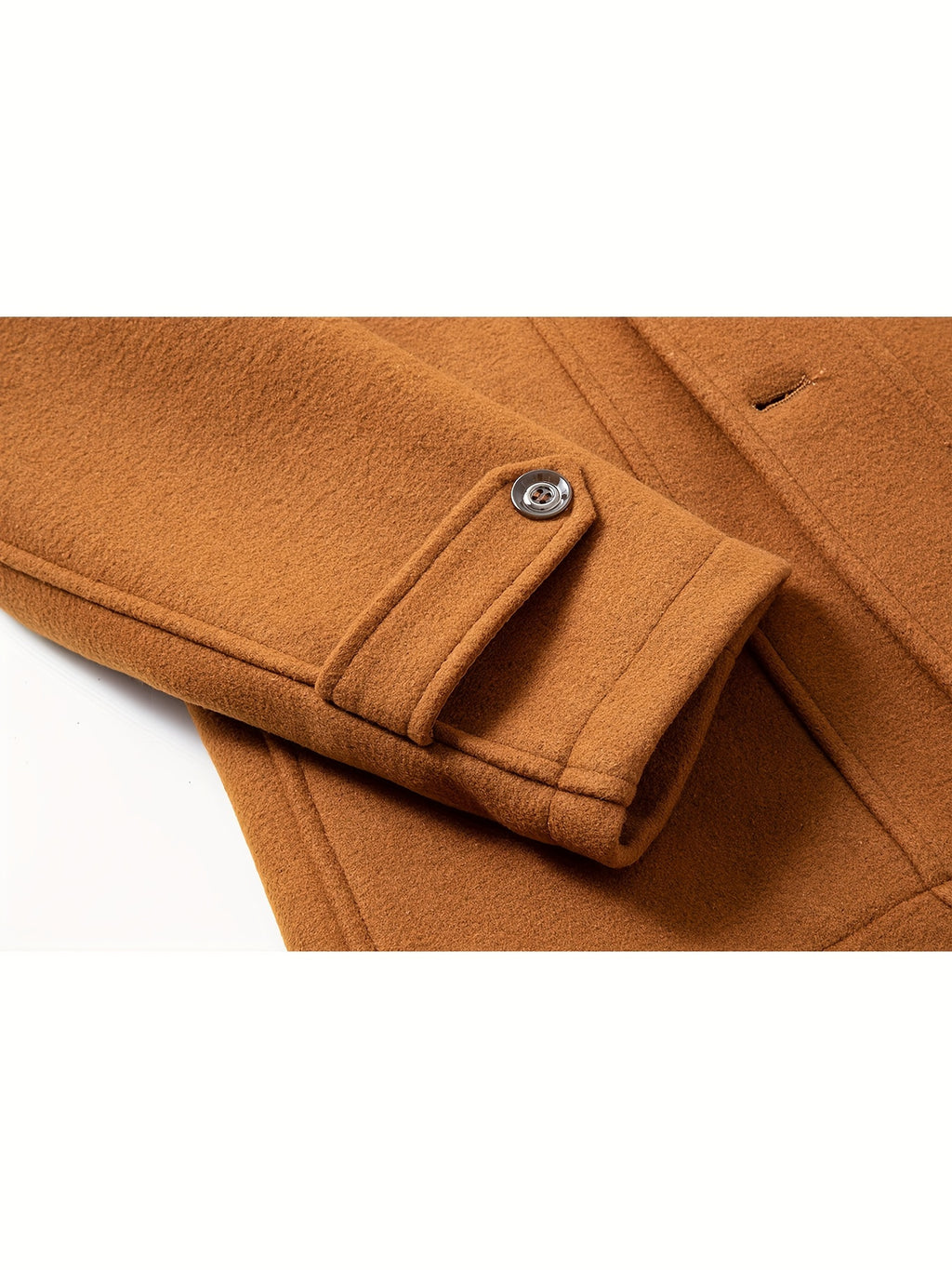 Men's Stand Collar Fleece Blend Pea Coats with Removable Inner Collar Single Breasted Overcoat