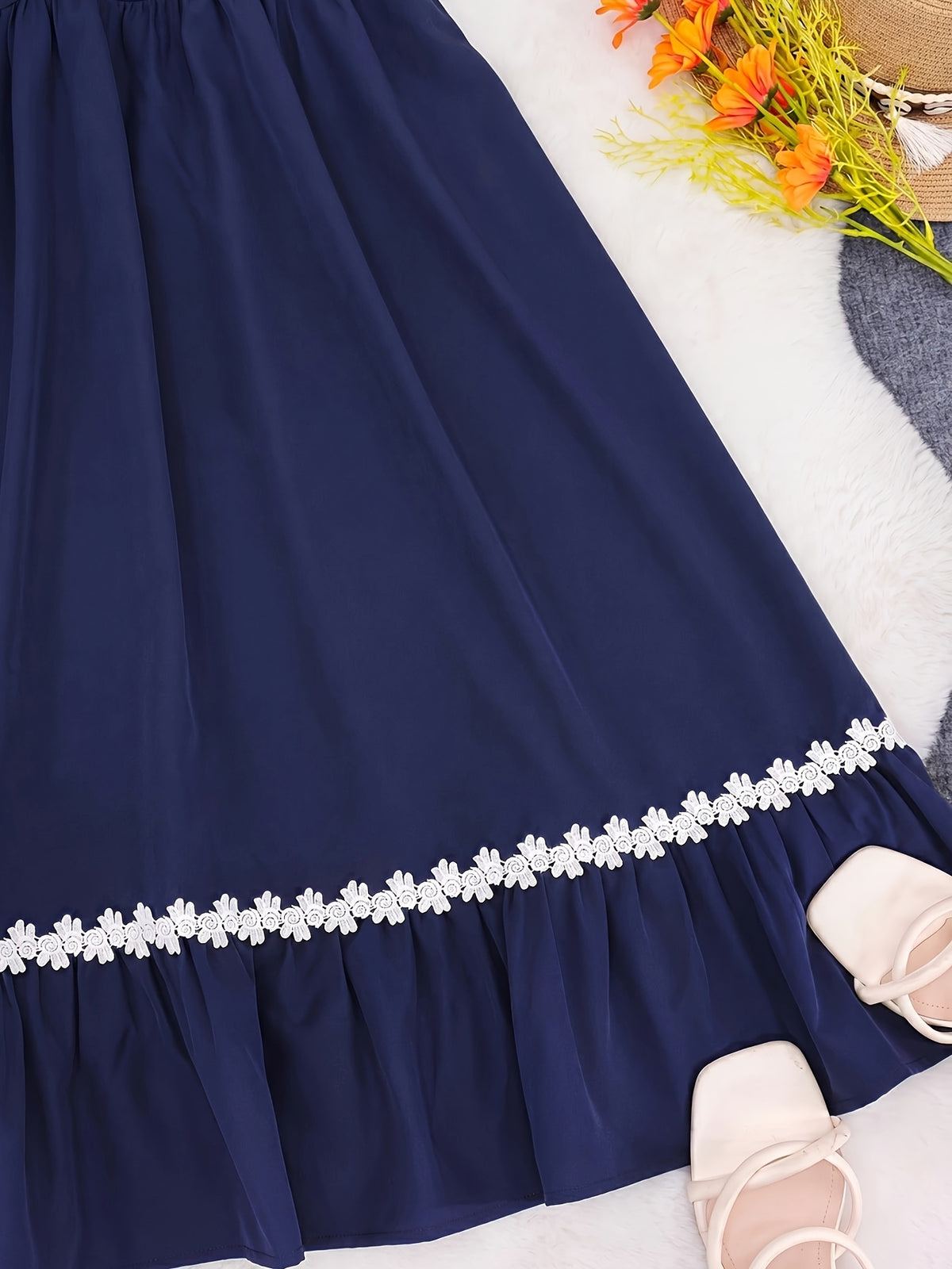 Women's Ombre Color Casual Elegant Vacation Wrap-Front Waist-Cinching A-Line Lace Trim Dress