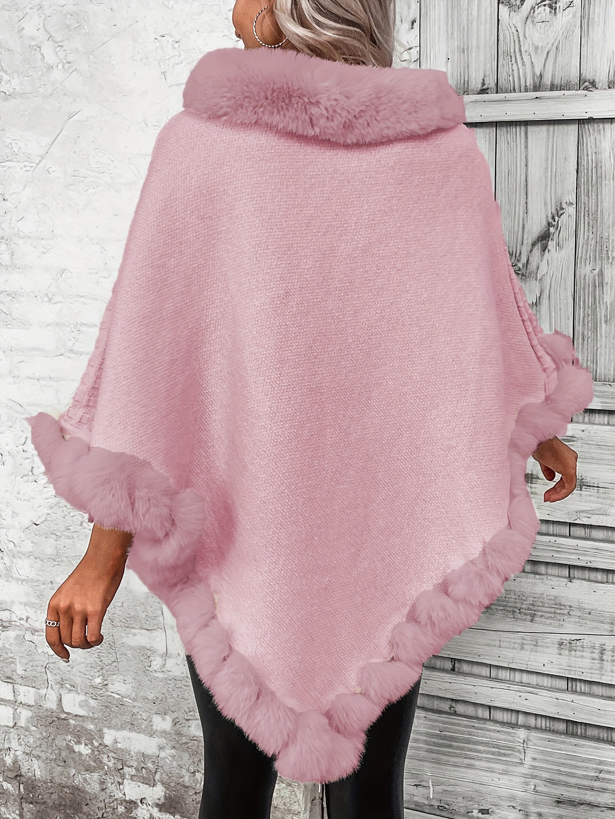 Women'S Elegant Faux Fur Collar Cape Coat - Soft Winter Coat with Plush Fur Trim, All-Season Chic Outerwear for Everyday & Formal Events