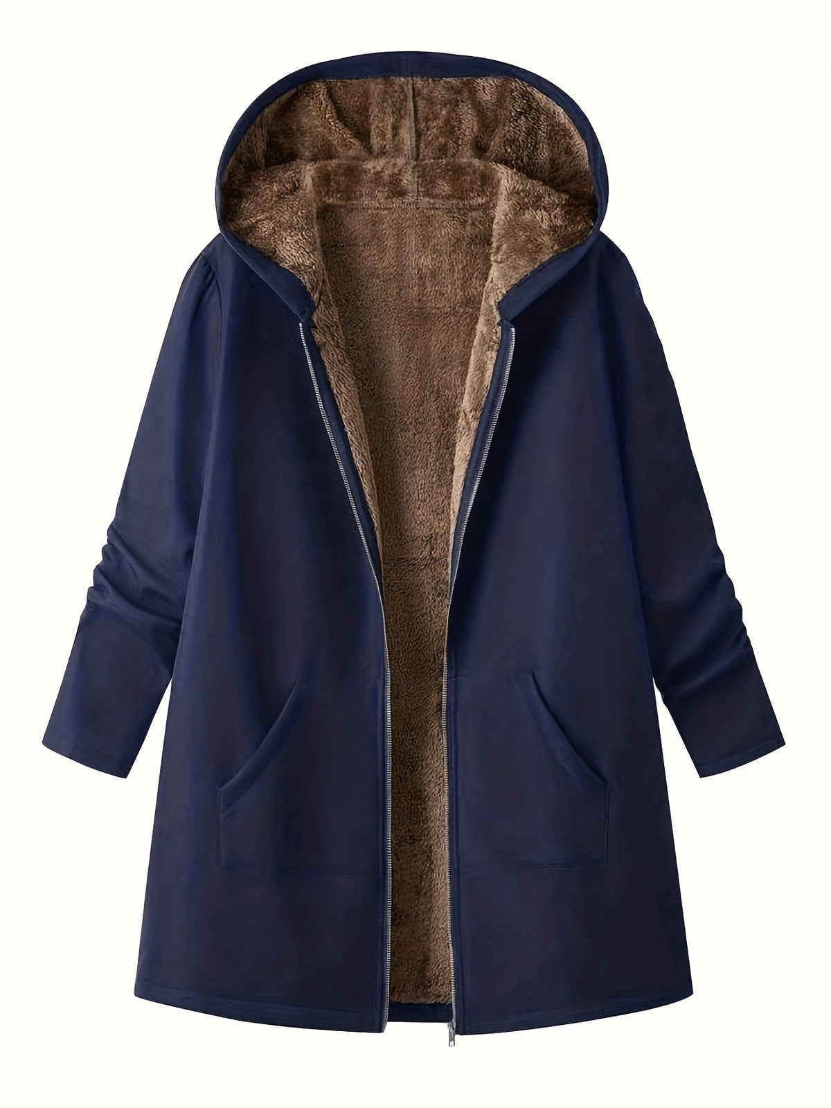 Solid Color Thermal Lined Hooded Jacket for Autumn/Winter Warmth and Casual Wear