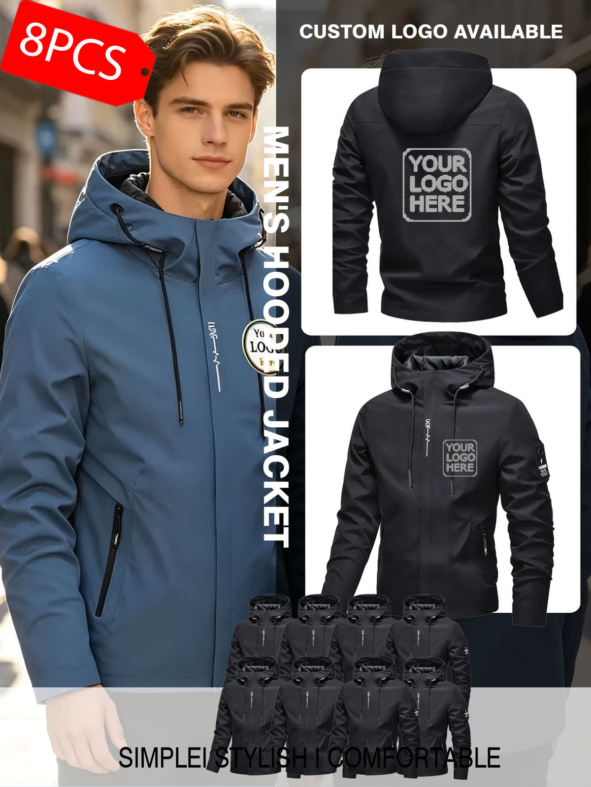 8pcs Men'S And Women'S Customizable Outerwear - Upload Logo/Text/Image