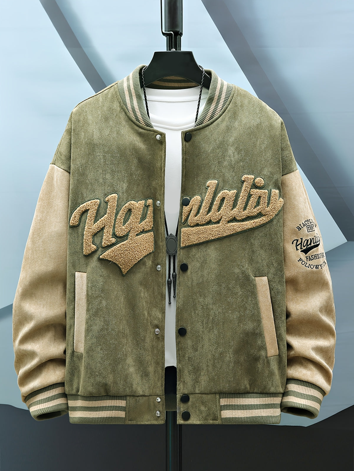 Men's and Women's High Street Embroidered Baseball Jacket with Stand-Up Collar, Trendy Short Trench Coat, Streetwear Brand Men's Jacket