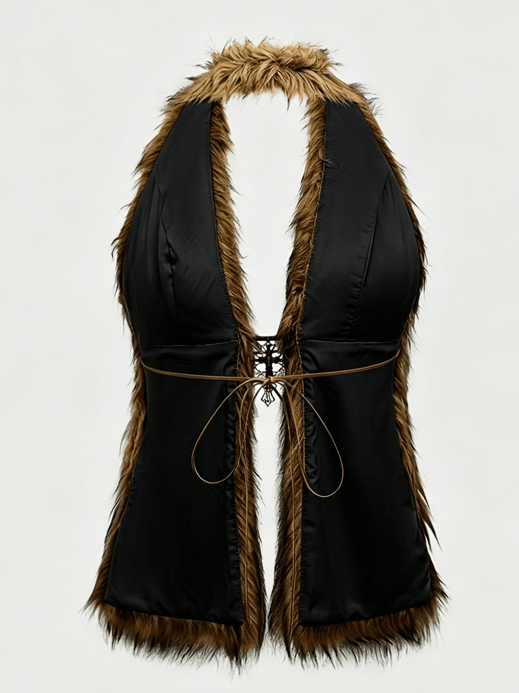 American Retro Faux Halter Top, Spicy Cross Metal Buckle Cardigan Style Vest