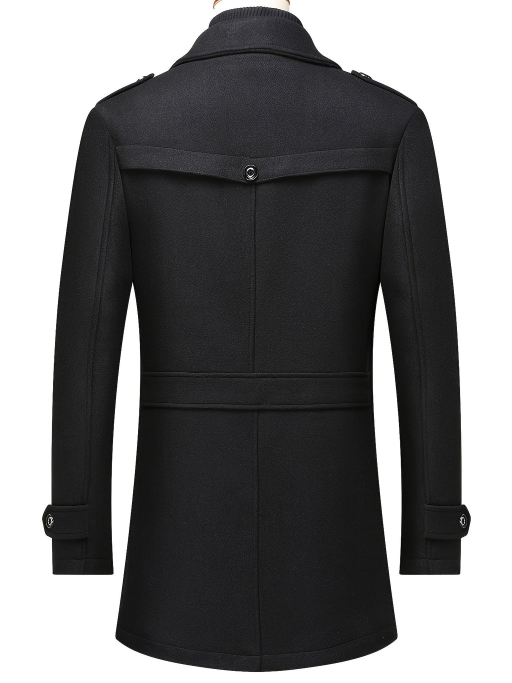 Men's Stand Collar Fleece Blend Pea Coats with Removable Inner Collar Single Breasted Overcoat