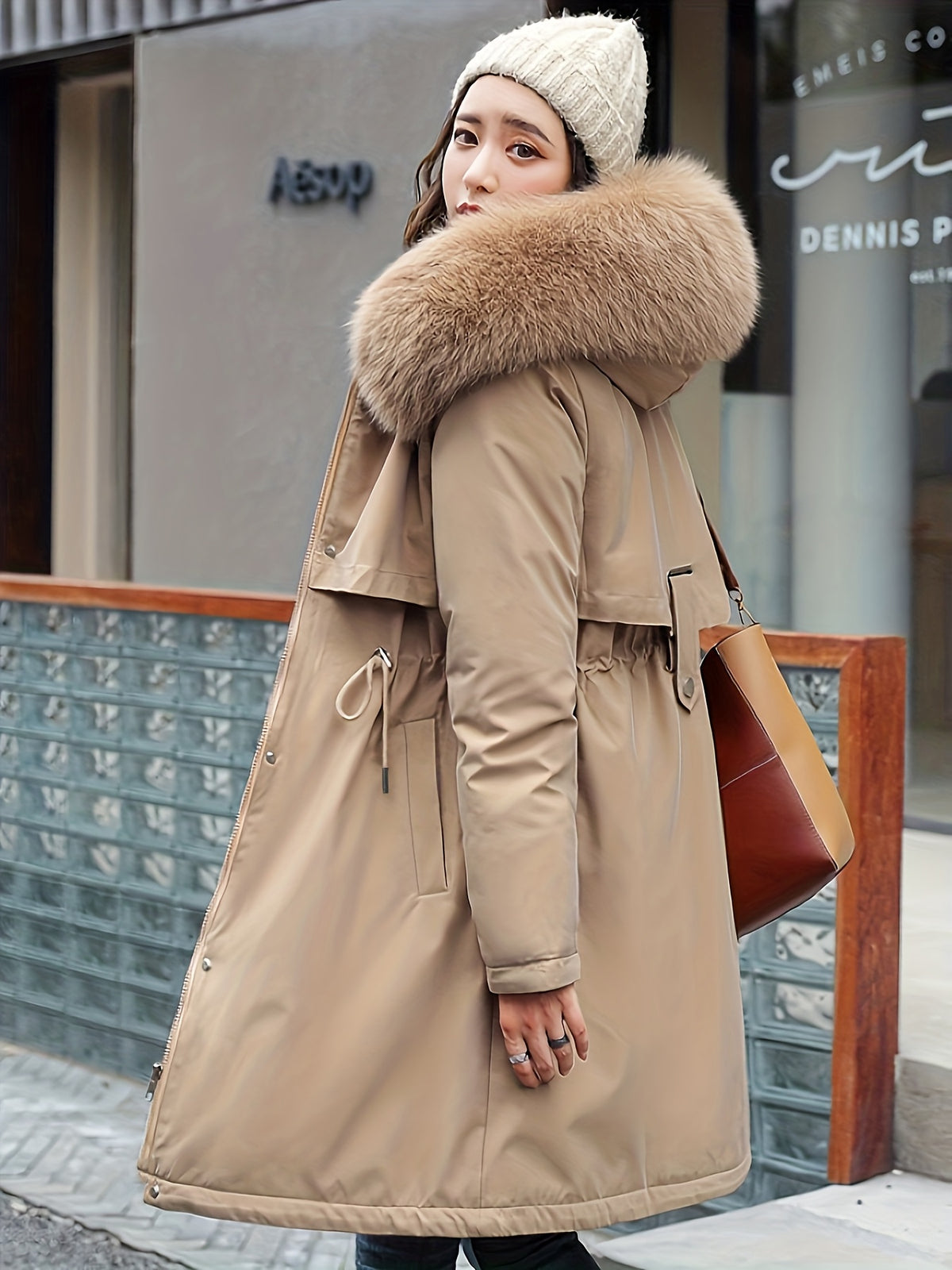 Winter New Mid-Length Fleece-Lined Vest Coat Trendy Women'S Coat Removable Collar