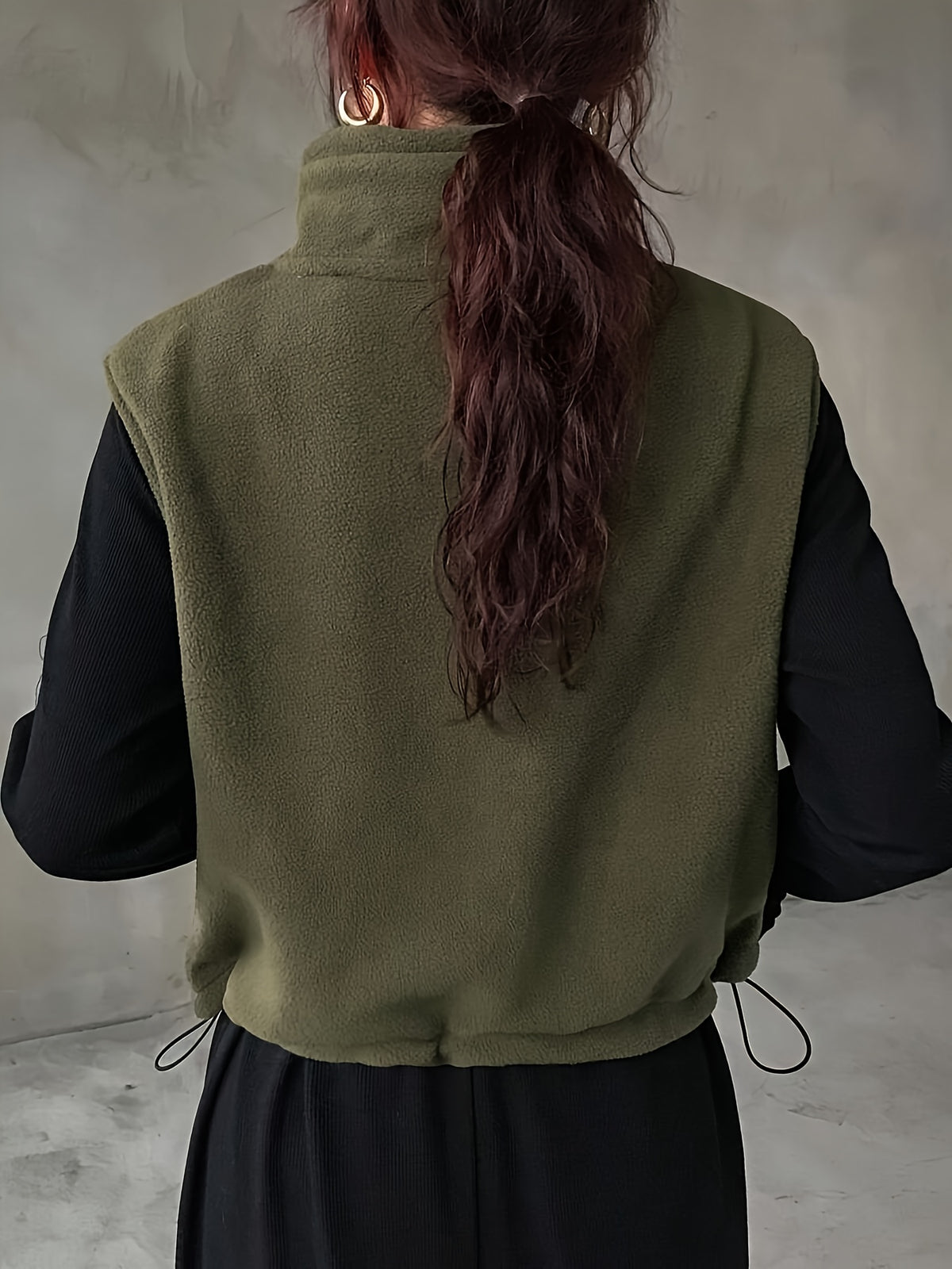 Drawstring Pocket Zipper Casual Vest