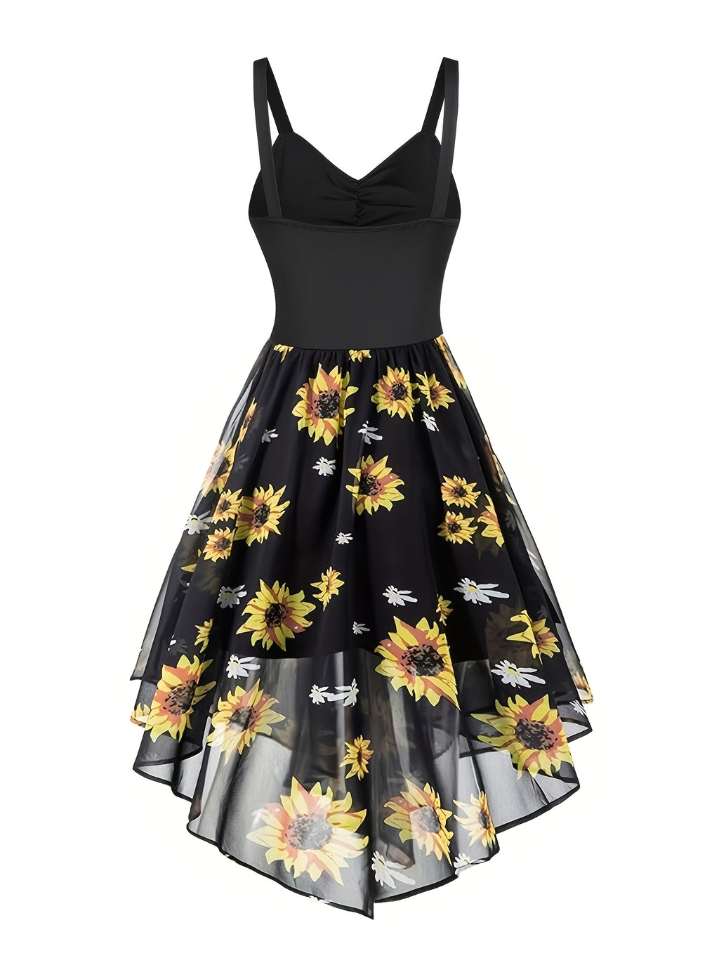 Women's Elegant Vintage Strap Day Moon Star Print Yarn Skirt Patchwork A-Line Dress